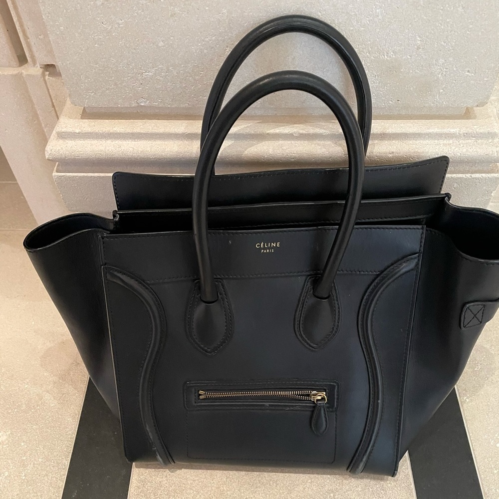 Celine Luggage Handbag Navy with Gold Hardware